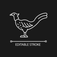 Male pheasant linear icon for dark theme. Ringneck cock. Domestic bird raising. Long feathered tail. Thin line customizable illustration. Isolated vector contour symbol for night mode. Editable stroke