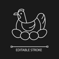 Brood hen linear icon for dark theme. Bird sitting on egg clutch to incubate chicks. Nesting fowl. Thin line customizable illustration. Isolated vector contour symbol for night mode. Editable stroke