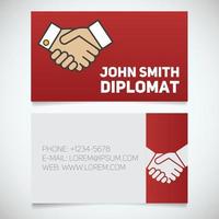 Business card print template with handshake logo. Easy edit. Manager. Negotiator. Stationery design concept. Vector illustration