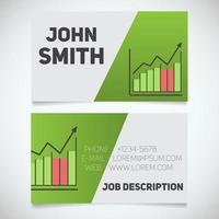 Business card print template with income growth chart logo. Easy edit. Manager. Marketer. Stockbroker. Stationery design concept. Vector illustration