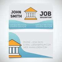 Business card print template with courthouse logo. Easy edit. Bank building. Lawyer. Advocate. Judge. Banker. Stationery design concept. Vector illustration