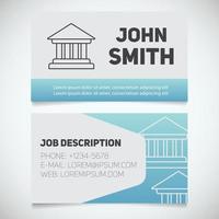 Business card print template with courthouse logo. Easy edit. Bank building. Lawyer. Advocate. Judge. Banker. Stationery design concept. Vector illustration