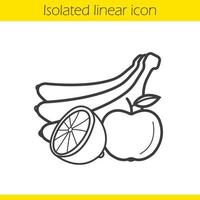 Fruit linear icon. Thin line illustration. Bananas, lemon and apple contour symbol. Vector isolated outline drawing