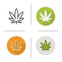 Marijuana leaf icon. Flat design, linear and color styles. Cannabis. Hemp. Ganja. Weed isolated vector illustrations