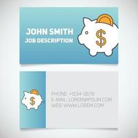Business card print template with piggy bank logo. Easy edit. Manager. Banker. Investor. Economist. Stationery design concept. Vector illustration