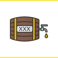 XXX wooden beer barrel color icon. Beer barrel with tap and drop. Isolated vector illustration