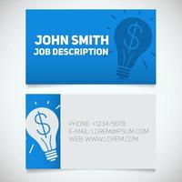 Business card print template with light bulb and dollar logo. Easy edit. Manager. Creative director. Startup manager. Stationery design concept. Vector illustration