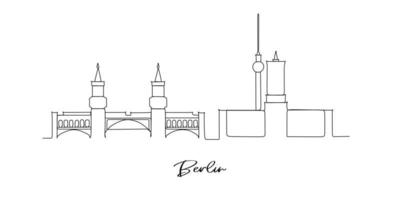 Berlin Germany city skyline - continuous one line drawing vector