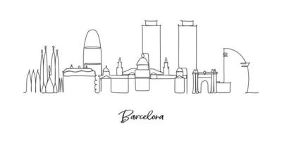 Barcelona Spain landmark skyline - continuous one line drawing vector