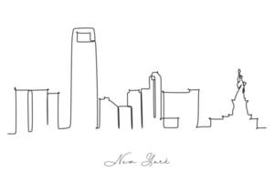 dibujo de línea continua de la ciudad de nueva york, estados unidos. dibujo de línea simple para decoración de paredes o ilustración vector