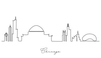 dibujo de línea continua del horizonte de la ciudad de Chicago. dibujo de línea simple para decoración de paredes o ilustración vector