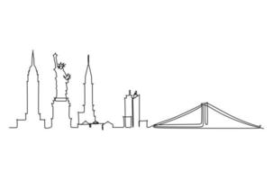 dibujo de línea continua de la ciudad de nueva york, estados unidos. dibujo de línea simple para decoración de paredes o ilustración vector