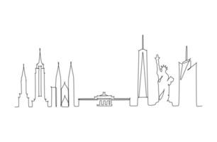dibujo de línea continua de la ciudad de nueva york, estados unidos. dibujo de línea simple para decoración de paredes o ilustración vector