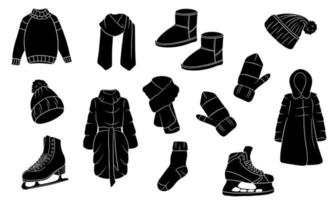 A set of winter things. Collection of warm clothes. Silhouette. vector