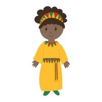 Cute little African American girl in traditional African costume in yellow, red and green colors. Character vector clip art for Kwanzaa, Black History month, Juneteenth design