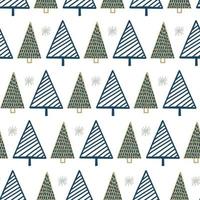 Cute geometric simple winter seamless pattern background with Christmas tree doodles and snowflake in childish hand drawn style vector