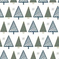 Cute geometric simple winter seamless pattern background with Christmas tree doodles and snowflake in childish hand drawn style vector