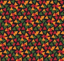 Bright abstract geometric seamless pattern with triangles in traditional African colors red, yellow, green on black background. Ditsy backdrop for Kwanzaa, Black History Month, Juneteenth design vector