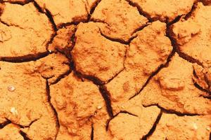 Cracks of the dried soil in arid season Arid soil , Cracked earth texture of ground broken and rough surface mud clay top view photo