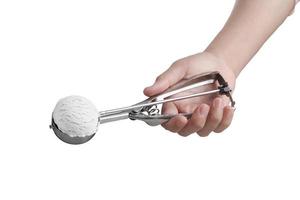 Coconut ice cream scoop on white background photo