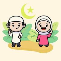 Cute moslem couple kids vector