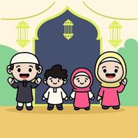 Cute moslem couple kids vector