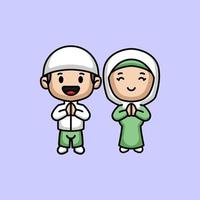 Cute moslem couple kids vector