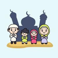 Cute moslem couple kids vector