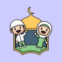 Cute moslem couple kids vector