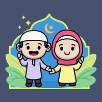 Cute moslem couple kids vector