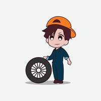 Chibi repairman mascot vector