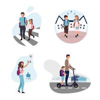 Schoolchildren flat vector illustrations set. Preteen and teenage school kids, schoolmates isolated cartoon characters on white background. Modern schoolboys and schoolgirls back to school