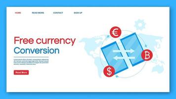 Free currency conversion landing page vector template. Financial transaction website interface idea with flat illustrations. International money transfer homepage layout. Web banner, webpage concept