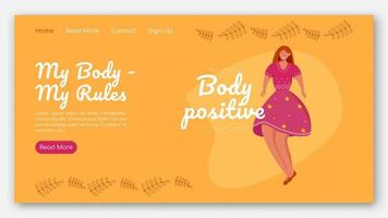 My body - my rules landing page vector template. Feminism website interface idea with flat illustrations. Body positive homepage layout. Overweight woman web banner, webpage cartoon concept