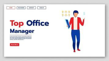 Top office manager landing page vector template. Management classes website interface idea with flat illustrations. Educational courses homepage layout. Business training web banner cartoon concept