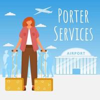 Porter services social media post mockup. Airport assistance. Advertising web banner design template. Social media booster, content layout. Promotion poster, print ads with flat illustrations vector