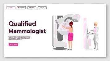 Qualified mammologist landing page vector template. Mammography procedure website interface idea with flat illustrations. Breast cancer diagnostic screening homepage layout, banner, webpage concept