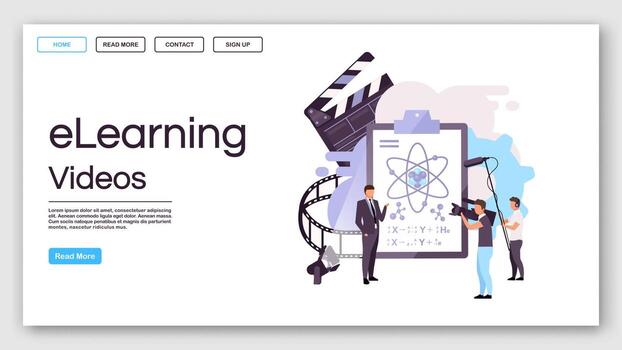 Elearning videos landing page vector template. Educational Internet blogging website interface idea with flat illustrations. Online tutorial stream homepage layout. Web banner, webpage cartoon concept