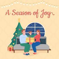 Winter holidays social media post mockup. Season of joy phrase. Web banner design template. Christmas with family booster, content layout with inscription. Poster, print ads and flat illustration vector