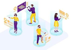 VR technology isometric vector illustration. Futuristic UI. Virtual interface and navigation. VR, AR players. Augmented reality 3d concept. Virtual reality screens. Web banner, presentation idea