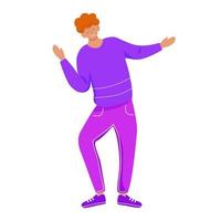 Ilustración de vector plano de hombre bailando. niño alegre feliz. alegre joven sonriente. Chico caucásico de cuerpo completo en ropa casual personaje de dibujos animados aislado sobre fondo blanco.