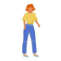 Dancing young woman flat vector illustration. Party entertainment. Joyful person. Adolescent caucasian full body girl in casual clothes isolated cartoon character on white background