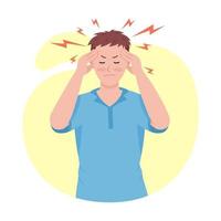 Man with headache semi flat color vector character. Posing figure. Full body person on white. Post covid syndrome isolated modern cartoon style illustration for graphic design and animation