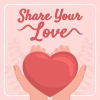 Generous contribution social media post mockup. Share your love phrase. Web banner design template. Satisfy font. Booster, content layout with inscription. Poster, print ads and flat illustration vector