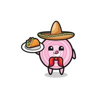 onion rings Mexican chef mascot holding a taco vector