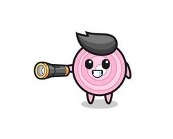 onion rings mascot holding flashlight vector