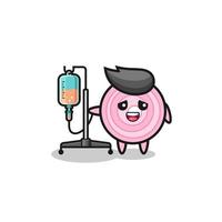 cute onion rings character standing with infusion pole vector