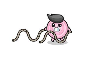 illustration of onion rings doing battle rope workout vector