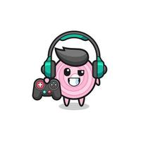 onion rings gamer mascot holding a game controller vector