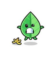 leaf cartoon is slip on a banana peel vector